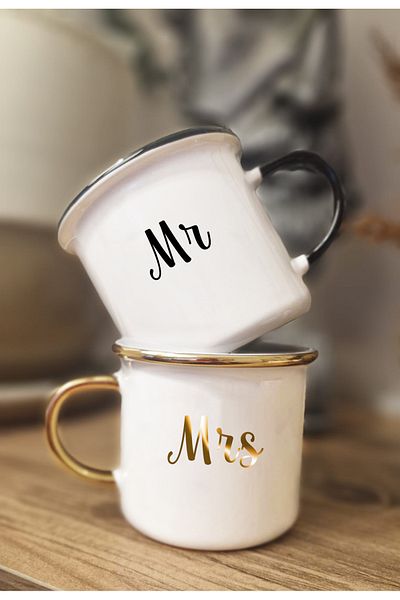 DİLAHOME Mr Mrs Couple Mug Set – Porcelain Marriage & Lover Gift