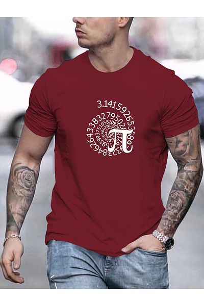 LAND MODA Summer Comfortable T-Shirt Pi Printed for Men - Soft Cotton, Crew Neck, Short Sleeve, Regular Cut