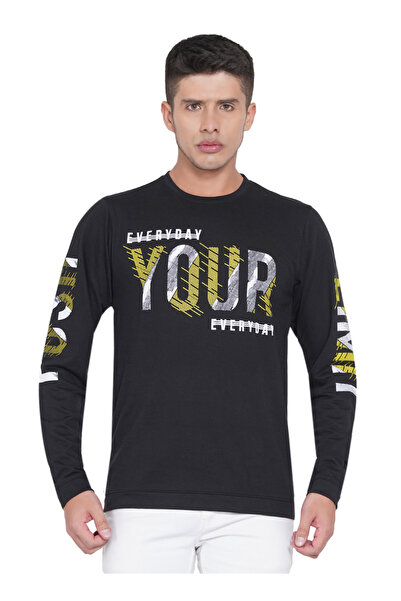 LAUREN SMITH تي شيرت رجالي كاجوال برقبة دائرية وأكمام طويلة وطبعة لوبير، مصنوع من مزيج القطن