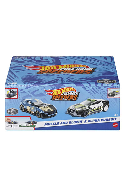 mattel HOT WHEELS SET 2 METAL CARS PULL BACK MUSCLE AND BLOWN AND ALPHA PURSUIT 1:43