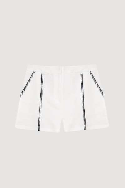 Quzu Stitch Striped Linen Mini Shorts White