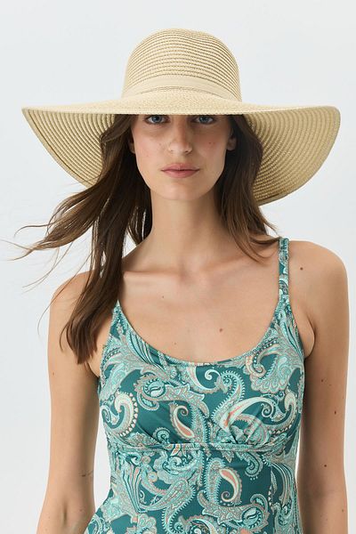 C&City Wide Brim Straw Beach Hat Y25730-02 Beige