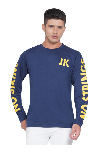 LAUREN SMITH تي شيرت رجالي كاجوال برقبة دائرية وأكمام طويلة وطبعة لوبير، مصنوع من مزيج القطن