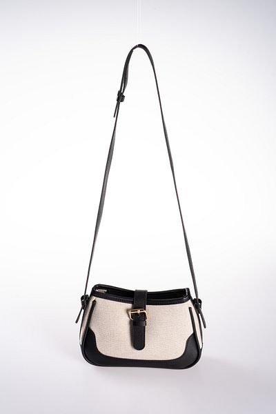 Oblavion Black Vegan Leather Detailed Canvas Adjustable Hand and Shoulder Bag