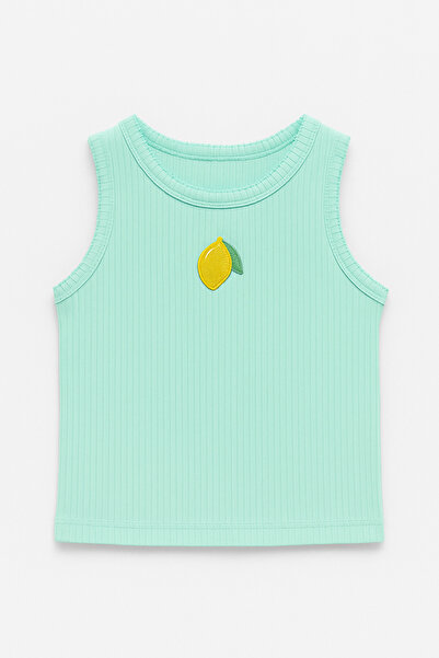 Magu Κοριτσίστικο μπλουζάκι με βαμβακερή ραβδώσεις και κέντημα λεμόνι