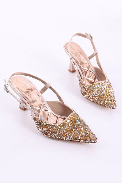 SHOESSHOPS حذاء نسائي بكعب عالي مزين بتفاصيل من حجر الزجاج المكسور