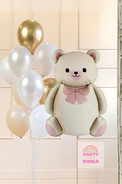 party world Cream Pink Teddy Bear Foil Balloon & Latex Balloon Set in 10 Compatible Colors