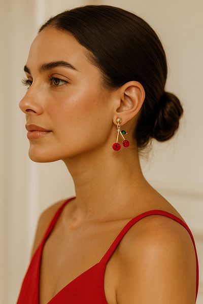 Luminos Butik Cherry Figured Stone Dangle Earrings – Colorful and Cheerful Style Mk003-Gold