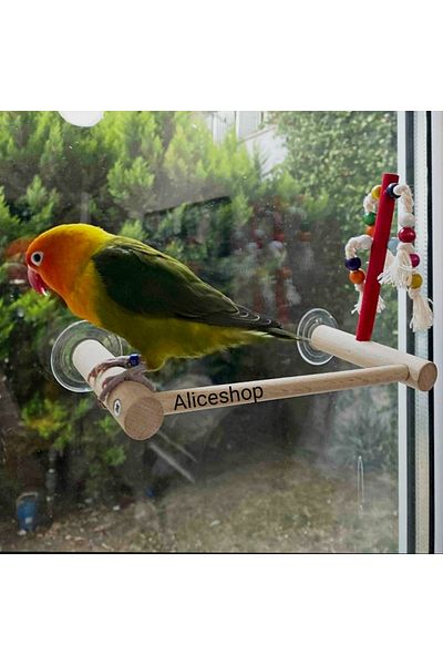 aliceshop Suction Cup Glass Front Stress Drawstring Perch Budgie Sultan Sevda Lovebird