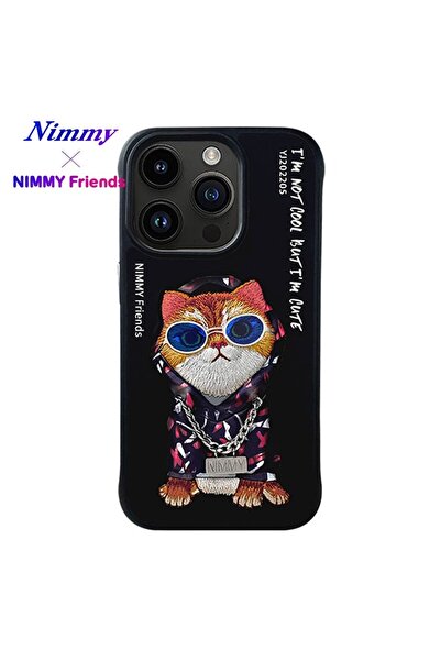 Nimmy iPhone 15 Pro Max Uyumlu 3D Gözlük Zincir Hipster Kedi Nakış İşlemeli K...