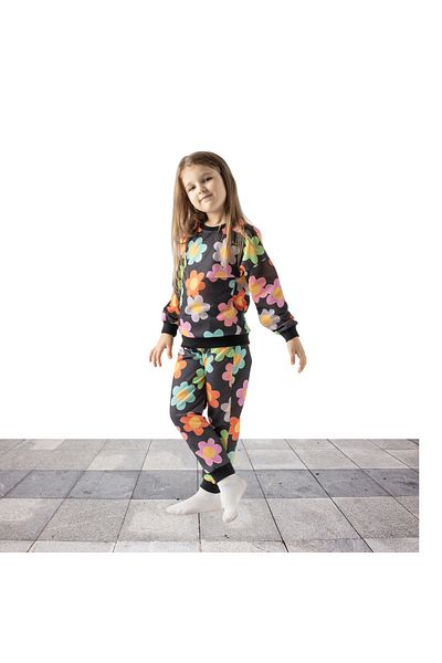 Fox Moda Black Floral Printed Seasonal Sweathsirt Tracksuit Set