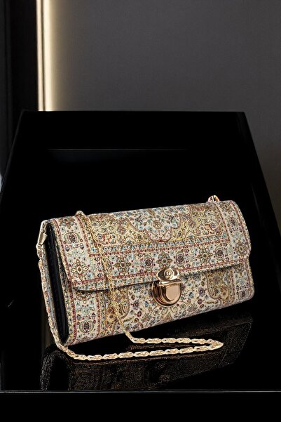 MODA Kadın Etnik Halı Desenli Kumaş Omuz ve El Çantası – Zincir Askılı Şık Ta...