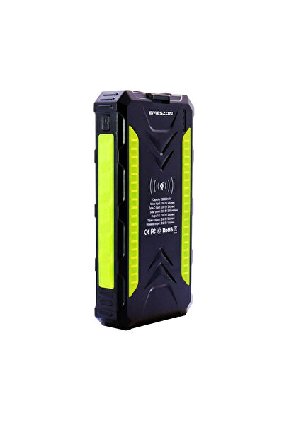 EMESZON Baterie solară externă A+, EMESZON®, 36000 mAh, Tip C USB 3A, încărcare wireless, LED, QC 3.0, neagră