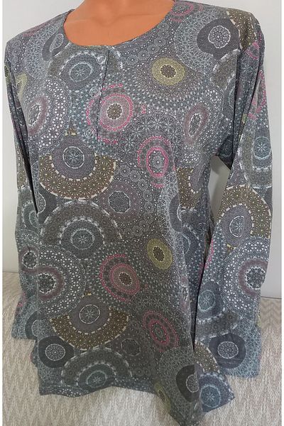 Anne Er Clothing Mother Paper Print Combed Cotton Blouse Long-Sleeve 3 Button Print