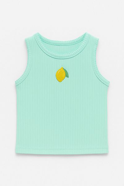 Magu Girl's Cotton Ribbed Lemon Embroidered T-Shirt