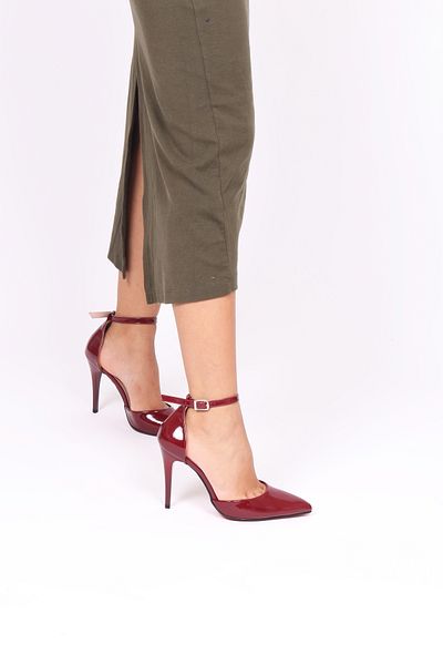 Extra Shoes İstanbul Women's High Heel Shoes Burgundy Patent Leather Stiletto Comfortable Daily and Special Occasions