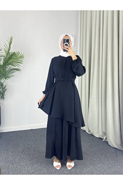 Esre Store 4523 - بنطال واسع الساق - بدلة تونيك باللون الأسود