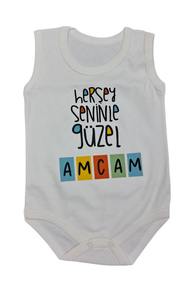 Avşar Baby Everything Is Beautiful with You Uncle Printed Short Sleeve Snap Body Monthly