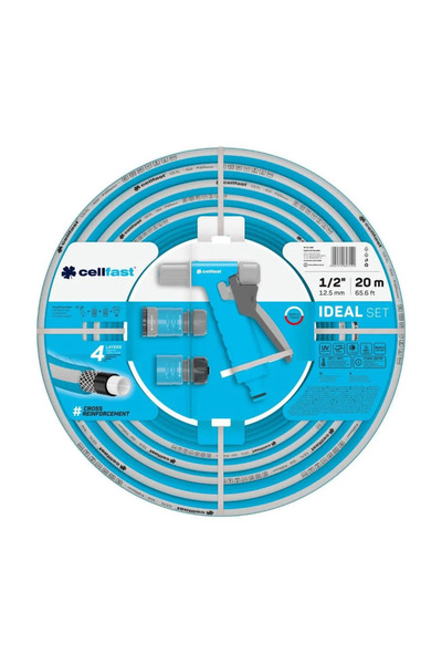 Cellfast IDEAL σετ λάστιχου κήπου 1/2 " 20μ, προστασία UV, αντιστρεπτικό, πισ...
