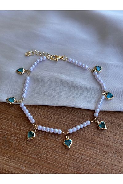 Miliva Heart White Pearl Beaded Anklet
