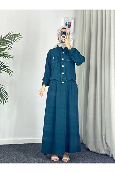 Esre Store 44581 - بدلة إيروبين حجاب مزدوجة باللون الأخضر الزمردي