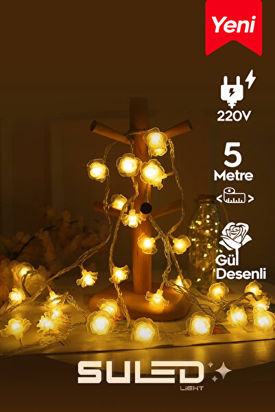 SULED 4 Metre Gül Led Işık Gün Işığı 220V Fişli Dekoratif Led Işık İç & Dış Mekan Süsleme Parti Ambiyans