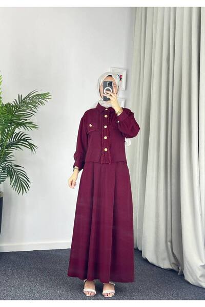 Esre Store 44581 - بدلة إيروبين حجاب مزدوجة باللون الأحمر الداكن