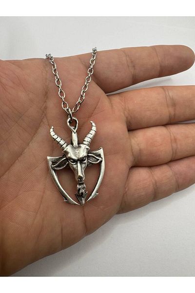 Herşey Nota Silver Color Unisex Necklace with Pagan Goat Devil Figure – Gothic and Alternative Jewelry
