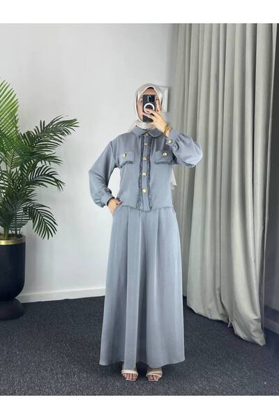 Esre Store 44581 - بدلة إيروبين حجاب مزدوجة باللون الرمادي