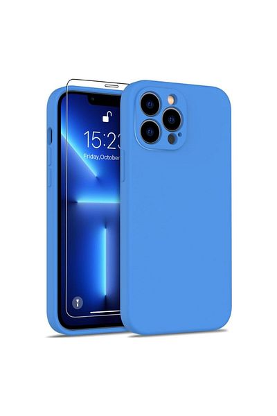 OEM Husă pentru iPhone 13 PRO MAX din silicon cu interior din microfibră și protecție pentru cameră - Albastră