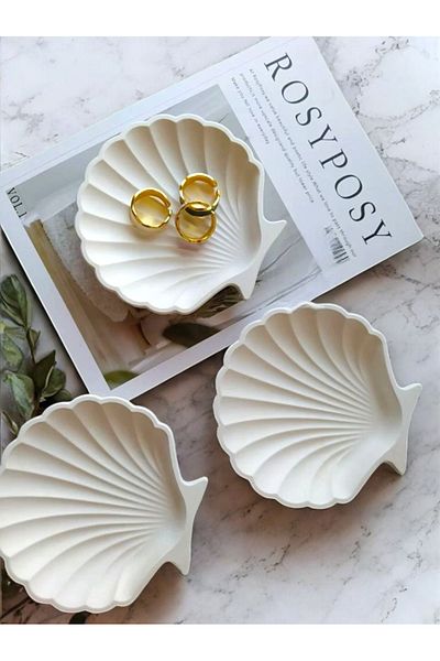 Minima Art Studio Decorative Triple Oyster Shape Plate Set Ring Plate Jewelry Organizer Plate