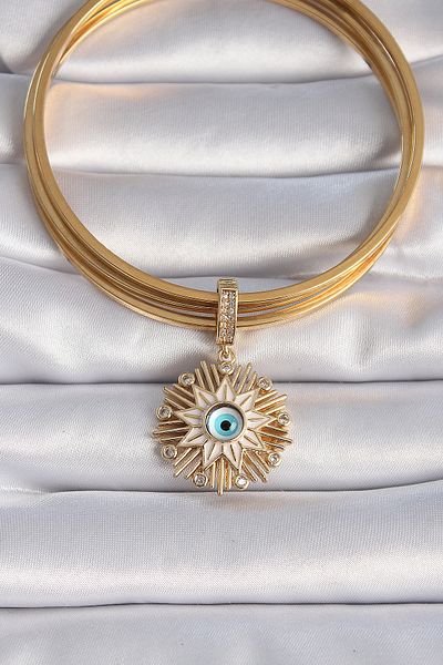 Skygo Brass Gold Color Evil Eye Beaded Fringed Star Figure Ajda Charm