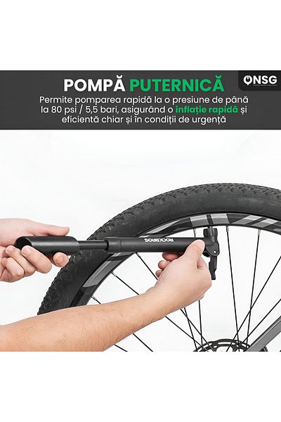 ROCKBROS Portable Bicycle Pump, Presta, Schrader Valve Compatibility, Fast Pumping, 80psi, Black