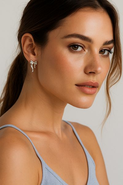 Luminos Butik Elegance in Sculpture Form: Metal Bow Earrings Mk008-Silver