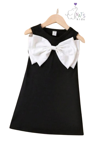 NATS KİDS Siyah Fiyonklu Tarz Kız Çocuk Elbise