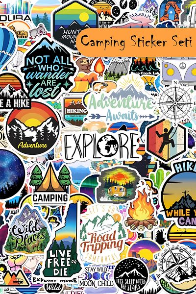 Grafikup 98 Pieces Camping Sticker Set - Reading Bullet Journal Scrapbook Agenda Laptop Phone Camping Sticker