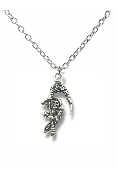 Herşey Nota Silver Color Unisex Necklace with Grim Reaper Death Reaper Skull Figure – Gothic and Dark Jewelry