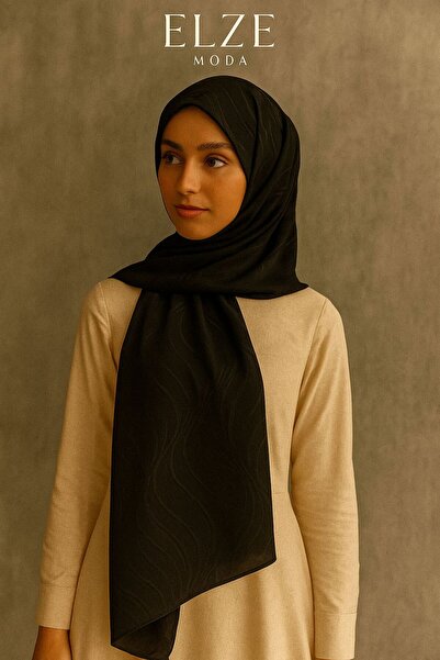 ELZE MODA شال حريري من الجاكار ذو نمط مموج عالي الجودة