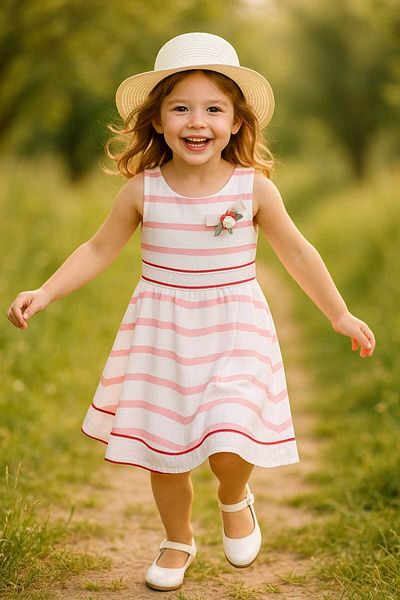 GAMZEAKKUŞ Striped Patterned Children's Dress