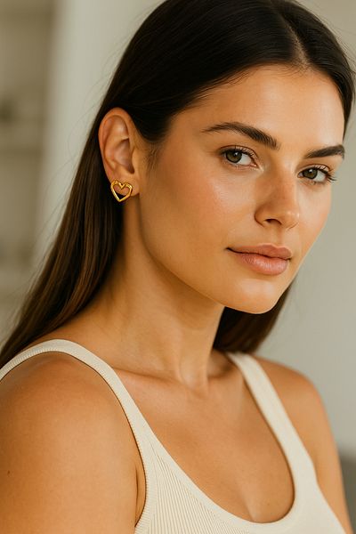 Luminos Butik Modern Love: Curved Metal Heart Earrings Mk009-Gold