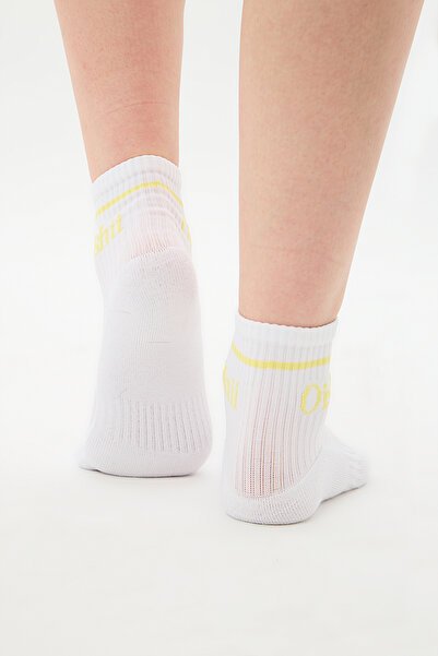 Oishii Short Socks Sports Socks Half Towel Hoop Yellow Pattern White