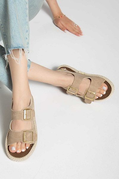 Kartezyen New Season Ital Material Does Not Sweat, Does Not Make Noise, Artificial Leather Rope Detailed Daily Slippers