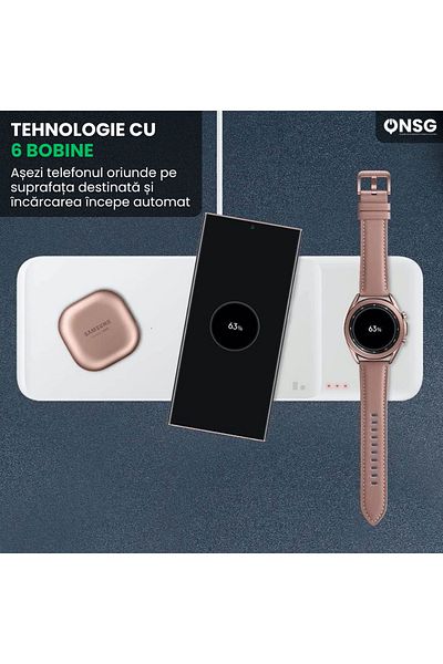 Samsung Wireless Charger Base Trio 3 In 1, Phone, Smartwatch, Headphones, Galaxy Watch Buds, White