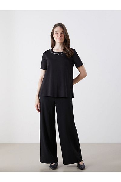 LC Waikiki Grace Black Crew Neck Stone Women's T-Shirt