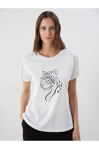 LC Waikiki New Season Crew Neck Printed Combed Cotton Women's T-Shirt - S5Jd43Z8