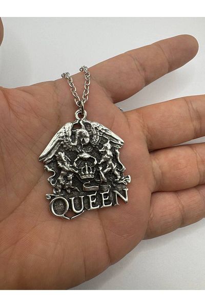 Herşey Nota Queen Band Logo Silver Color Unisex Necklace – Legendary Icon of Rock Music