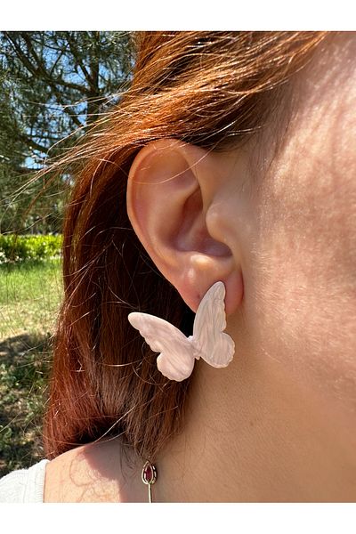 Claritas Takı Pink Enamel Design Butterfly Earrings
