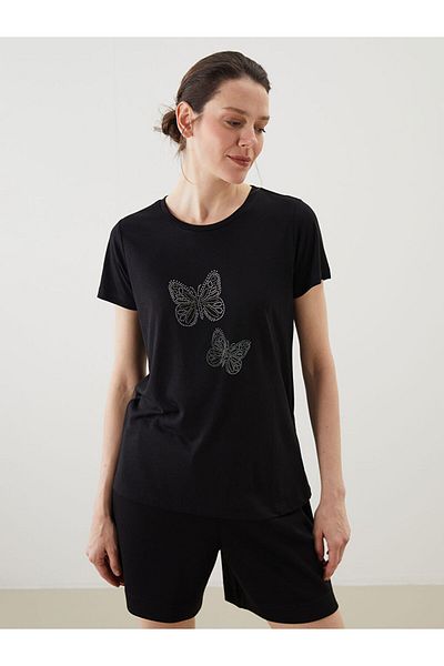 LC Waikiki New Season Crew Neck Butterfly Embroidered Women's T-Shirt - S5M047Z8