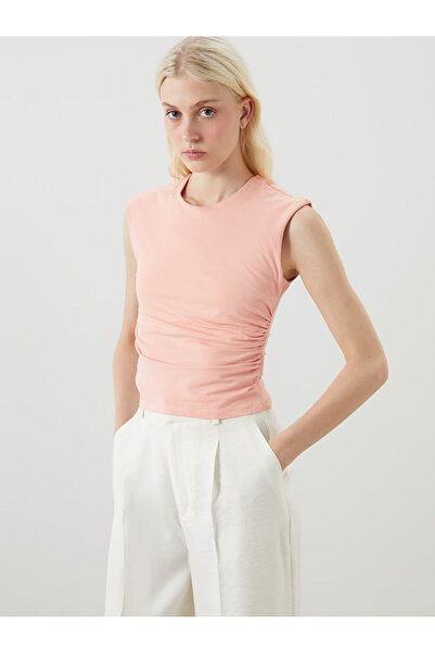 LC Waikiki Mercan Crew Neck Gathered Blouse