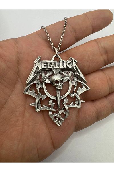 Herşey Nota Metallica Gothic Skull Silver Color Unisex Necklace – Rock and Metal Style Jewelry
